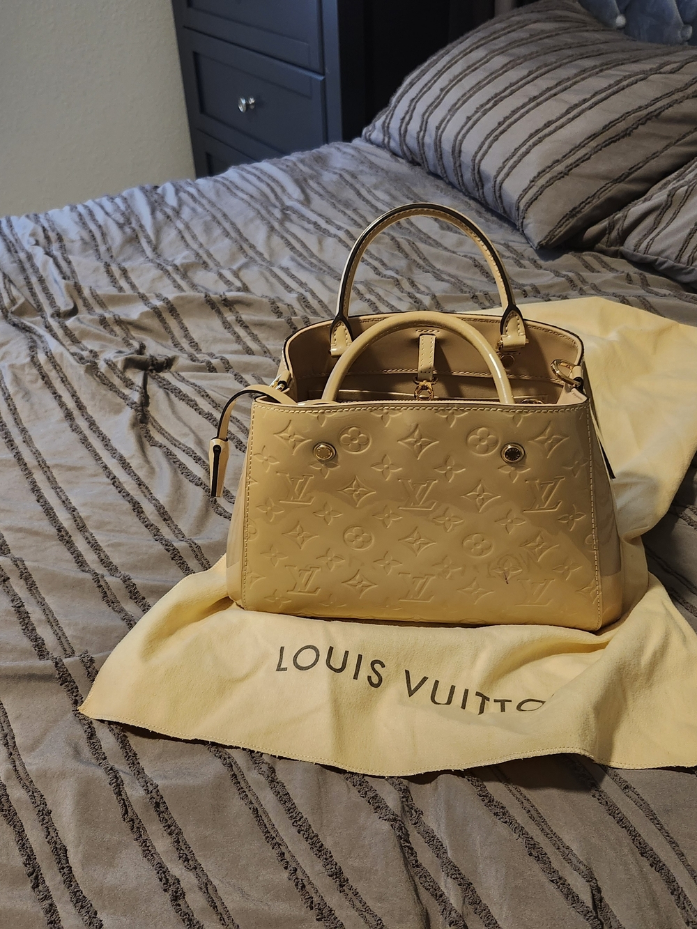 Louis Vuitton Patent Monogram Satchel in Pale Yellow